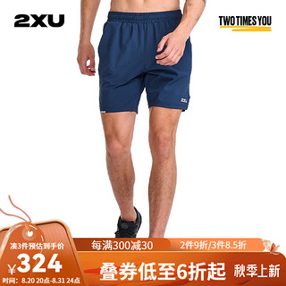 2XU Aero系列速干短裤男 宽松透气夏季训练跑步运动沙滩短裤 午夜蓝/银色反光 M