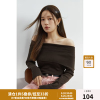 独束大码女装性感女人味一字领针织衫女秋装微胖mm针织打底衫 深棕色 L