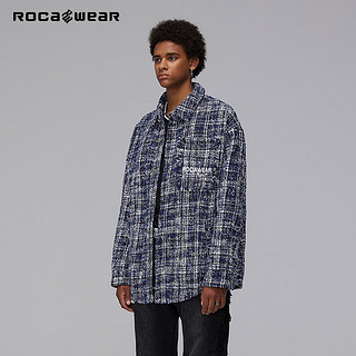 ROCAWEAR ROCA WEAR小香风粗花呢织衬衫外套宽松撞色刺绣上衣潮 蓝色（4月13日发货） 185 蓝色（3月13日发货）