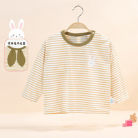 贝贝怡童装儿童长袖t恤女宝宝可爱洋气上衣2024秋季套头卫衣 杏白绿条 100cm