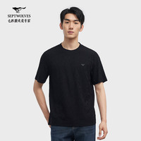 七匹狼短袖t恤男夏季男士圆领棉半袖衫上衣服男装 001(黑色) 180/96A/XXL