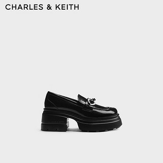 CHARLES&KEITH24秋CK1-70900537英伦风增高粗跟厚底乐福鞋女 Black Box黑色 37