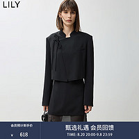 丽丽 LILY2024秋新中式立领系带国风气质黑色短款外套 510黑 XL