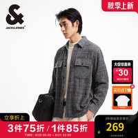 杰克·琼斯（JACK&JONES）秋季宽松翻领格纹花呢潮流百搭小香风外套长袖衬衫夹克男款 水泥灰色E39 常规 185/104A/XL