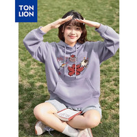 唐狮 TONLION2024早秋连帽卫衣女休闲针织帽衫趣味涂鸦长袖卫衣外套TB 薄雾紫 M