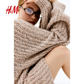 H&M2024秋季女装时尚休闲百搭罗纹针织连衣裙1232572 米灰色 160/88 S