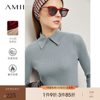 AMII2024秋通勤百搭翻领坑条纹火山岩纱毛衣女修身显瘦上衣 灰蓝 175/96A/XXL