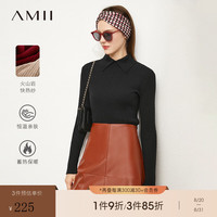 AMII2024秋通勤百搭翻领坑条纹火山岩纱毛衣女修身显瘦上衣 黑色 170/92A/XL