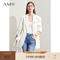 AMII2024夏通勤翻驳领配扣针微宽肩垫肩西装女中长宽松12441169 米白 170/92A/XL