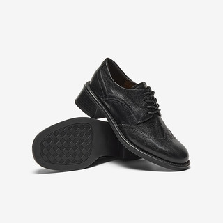 Bata 45019CM4 羊皮粗跟布洛克鞋 黑色 38