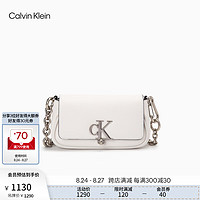 卡尔文·克莱恩 Calvin Klein 时尚单肩包礼物链条包包金属字母旋扣翻盖CK女包斜挎马鞍包DH3240