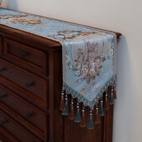 乐唯仕 美式桌旗轻奢高级感餐桌布中间长条装饰布电视柜台布欧式高端奢华 梦巴黎-蓝(高定款) 35