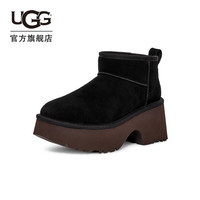 UGG 女士纯色圆头厚底坡跟短靴雪地靴 1158311 黑色 43