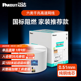 PANDUIT 泛达 六类千兆网线POE监控双绞线纯无氧铜非屏蔽家装CAT6类白色网线 白色散线10米