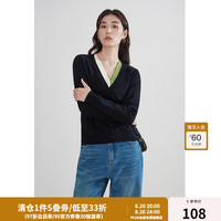 独束大码女装简约假两件拼接针织开衫女春季微胖mm叠穿上衣潮 黑色 3