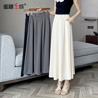 蜜糖之城冰丝白色半身裙女2024夏季高腰垂坠感气质a字西装裙