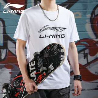 李宁（LI-NING）t恤男士短袖运动服半袖上衣体恤夏季女宽松冰丝休闲 标准白-文化衫 M