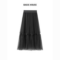Basic House/百家好高腰a字半身裙女2024夏季纯色中长款裙子