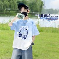 男童短袖T恤2024夏季薄款纯棉儿童上衣宽松休闲透气童装