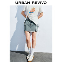 UR2024秋季新款女装街头休闲工装口袋毛须牛仔半裙UWL840149 天蓝