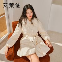 艾莱依冬季羽绒服女翻领小香风设计花苞裙摆时尚鸭绒收腰外套