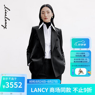 朗姿/LANCY2024秋季新款经典商务绵羊毛西装外套女大翻领通勤西服 黑色