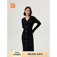 HLA海澜之家针织裙女装24新优雅质感纽扣点缀裙子女春秋HQZZW3W301A 黑色Y2 155/80A S85-100斤
