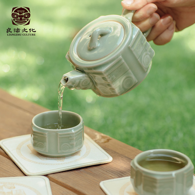 良渚文化 良渚博物馆 一壶二杯玉琮纹饰青瓷茶具文创礼盒茶杯送教师节礼物