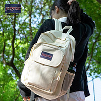 JANSPORT 杰斯伯 户外学生大容量24年简约双肩包双侧带青漾椰奶白多隔层包