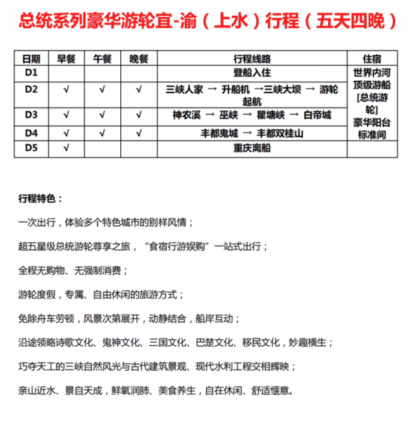 三峡游轮的天花板，家有退休的入！总统7/8号长江三峡游轮 宜昌-重庆5天4晚自由行（上水线路）