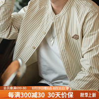 马登 MADEN工装 美式复古细条纹衬衫男春秋季宽松长袖衬衣立领棒球服外套 条纹 L(175/96A)