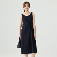 全棉法式吊带连衣裙2024夏季时尚扭结气质舒适A字背心小黑裙
