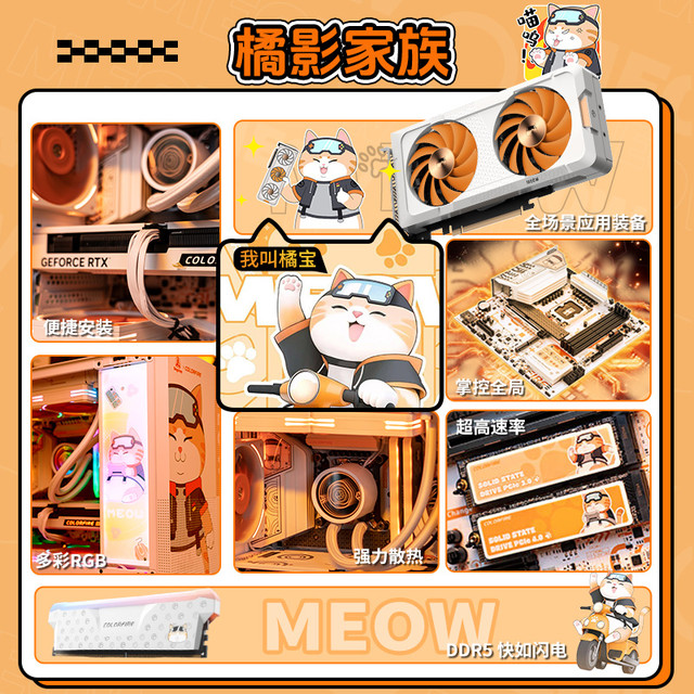 七彩虹橘猫电脑主机RTX4060Ti橘影橙i5 12600KF/12400F橘宝全家桶游戏黑