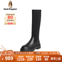暇步士(Hush Puppies)长筒靴女士高帮厚底英伦弹力袜靴D4R03DG4 黑色