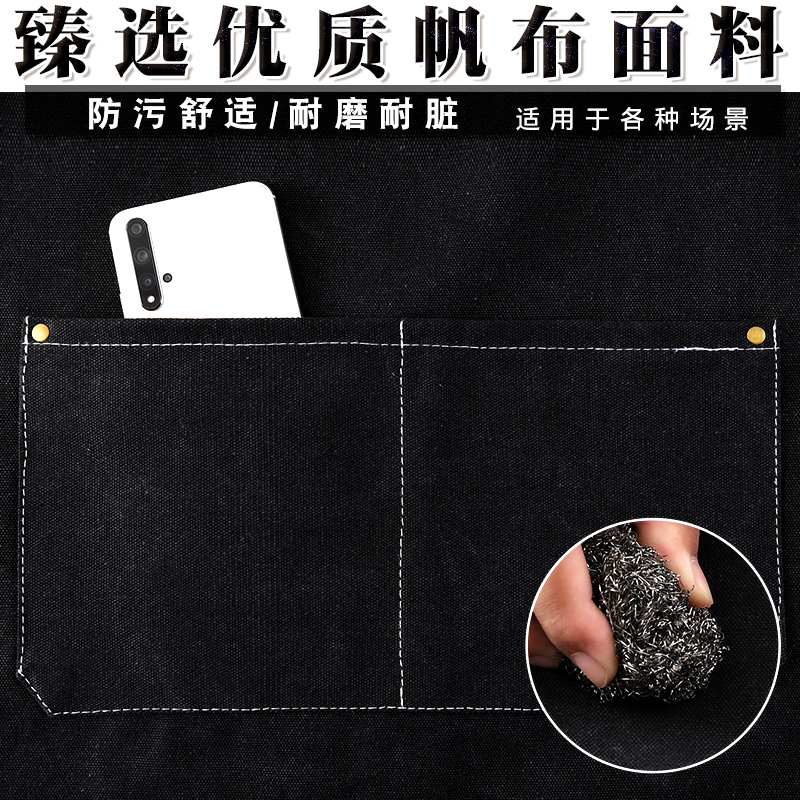 时尚高档帆布围裙logo印字防污耐脏工作服女厨房家用做饭围腰 帆布咖背带手机兜深灰