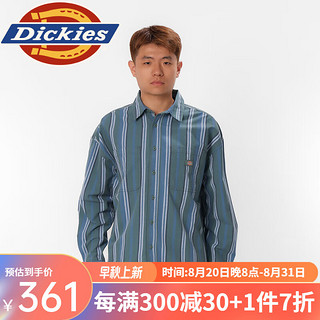 dickies宽松条纹长袖衬衫 男衬衫 休闲百搭舒适学院风 DK012952 王冠蓝直条纹 S