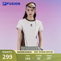 FILA FUSION斐乐潮牌女子针织短袖衫2024夏季时尚拼色休闲T恤 牧筠白-IV 185/100A/XXXL