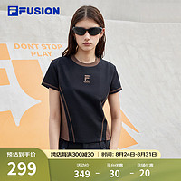 FILA FUSION斐乐潮牌女子针织短袖衫2024夏季时尚拼色休闲T恤 正黑色-BK 185/100A/XXXL