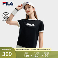 FILA 斐乐女子针织短袖衫2024夏时尚休闲撞色纯棉基础T恤 正黑色-BK 175/92A/XL