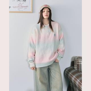 秋冬渐变彩色晕染POLO毛衣国潮男女同款