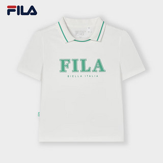 FILA 斐乐女子针织短袖衫2024春季时尚纯棉修身POLO领T恤 云菇白-WT 175/92A/XL