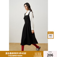 独束大码女装减龄收腰显瘦背带裙2024秋季微胖mm中长款A字裙 黑色 4
