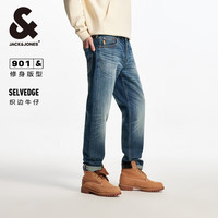 杰克·琼斯(JACK&JONES)秋季新款修身猫须水洗磨白时尚潮流百搭个性牛仔裤长裤224332023 中牛仔蓝E39 常规 中牛仔蓝 1