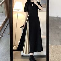 SXA大码夏季新中式改良旗袍连衣裙胖MM设计感开叉显瘦遮肚国风裙子女 DMJ1031 4XL 160-180斤
