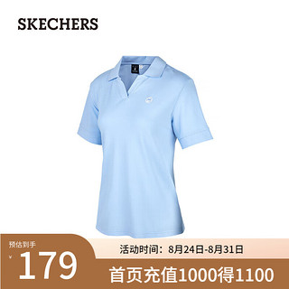 SKECHERS 斯凯奇 2024年夏季女子凉感速干POLO衫P224W053 月白蓝/02P8 XL