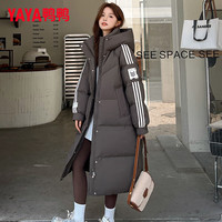 鸭鸭羽绒服鸭鸭(YAYA)长款过膝羽绒服女2024年冬季条纹连帽加厚时尚休闲保暖外套XB 灰色 L