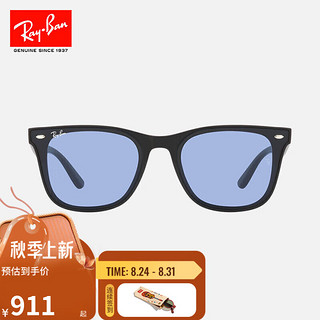 雷朋（RayBan）时尚方形太阳镜大框显脸小防晒墨镜0RB4391D  601/80黑色镜框蓝色镜片