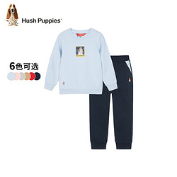 Hush Puppies 暇步士 童装儿童套装男童女童春秋季男女大童舒适长袖长裤时尚套装 花灰 130cm