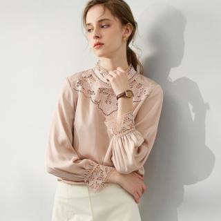 【温柔淑女】桑蚕丝镂空立领纯色长袖女士衬衫