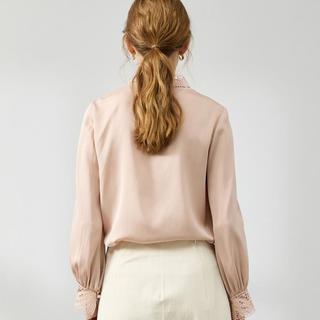 【温柔淑女】桑蚕丝镂空立领纯色长袖女士衬衫